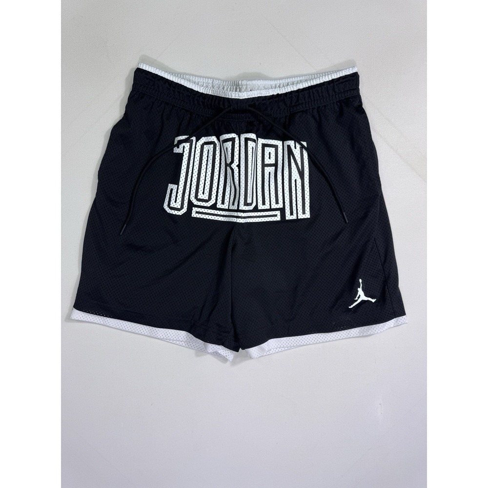 Jordan DA7206-010 Men's Large Spellout Mesh Shorts Drawstring Black Pockets